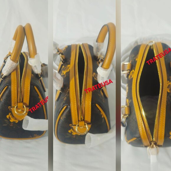 Mini Rowan Crossbody Bag In Signature Canvas Floral Print CCF31 Walnut Yellow - Picture 13 of 16